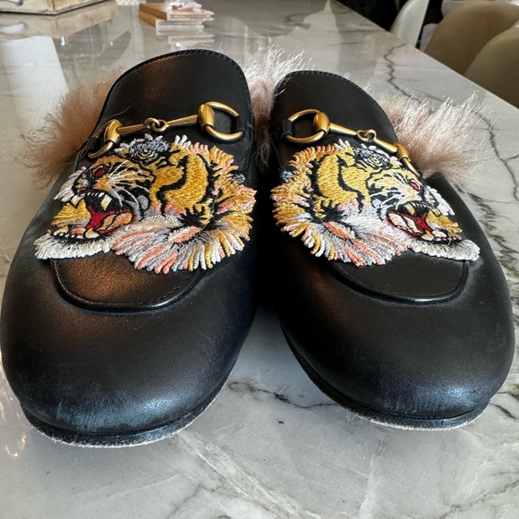 Gucci Princetown Tiger Leather & Fur Loafers 38 - Picture 3 of 11